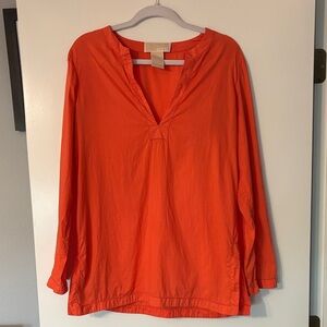 Michael Kors Vibrant Orange V-Neck, long sleeve Tunic, 100% cotton size M